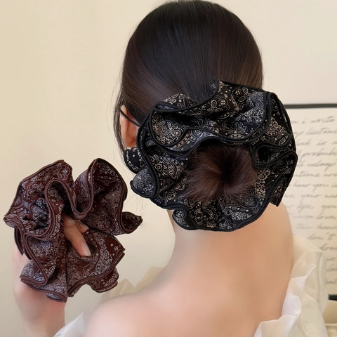 Elastico per Capelli Jumbo con Stampa Paisley Vintage per Donna Elastico in Tessuto a 4 Strati Elegante Supporto per Coda di Cavallo Plissettato Accessori per Capelli Bohemian