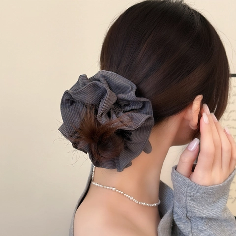 French Vintage Pinstripe Double Layer Scrunchies For Women Maillard Color Fabric Pleated Elastic Hair Ties Handmade Hair Accessories