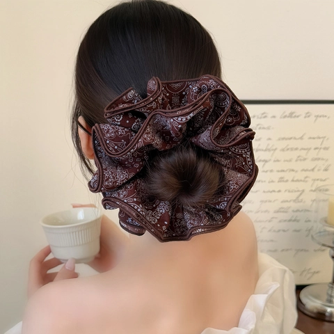 Elastico per Capelli Jumbo con Stampa Paisley Vintage per Donna Elastico in Tessuto a 4 Strati Elegante Supporto per Coda di Cavallo Plissettato Accessori per Capelli Bohemian
