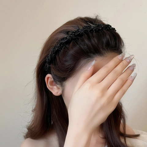 Schwarzes Gothic Punk Spike Stirnband Für Damen Handgefertigtes Perlen Pailletten Haarband Cool Elegantes Haar Accessoires