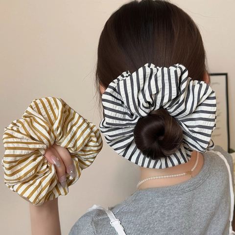 Einfache Gestreifte Stoff Große Scrunchies Koreanisch Mori Stil Vielseitig Ponytail Haarseil Vintage Elegant Haargummi Damen