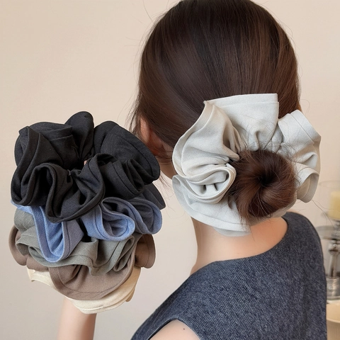 Μεγάλα Υφασμάτινα Scrunchies για Γυναίκες Υψηλής Ελαστικότητας Ponytail Holder Βολάν Λουλούδι Λάστιχο Μαλλιών Μονόχρωμο Αξεσουάρ Μαλλιών