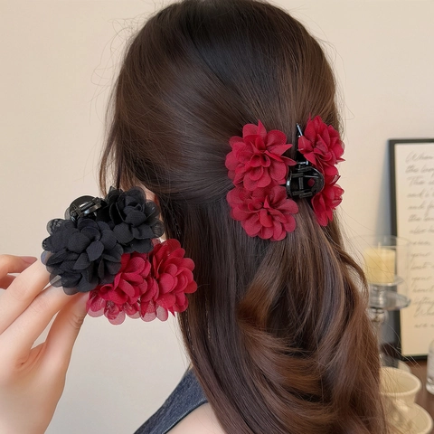 Squisita Pinza per Capelli in Rete a Petalo di Rosa per Donna Elegante Forcina in Garza Floreale 3D Accessori per Capelli Fatti a Mano in Stile Coreano