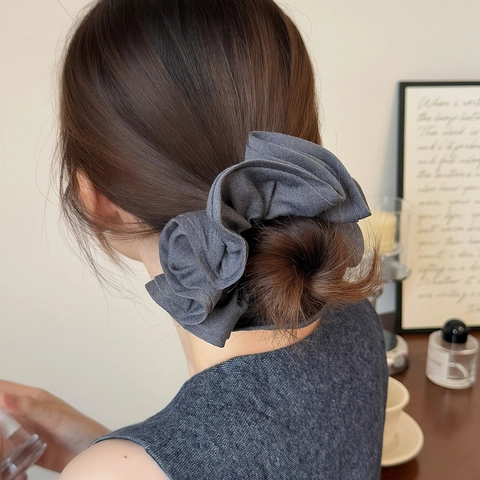 Μεγάλα Υφασμάτινα Scrunchies για Γυναίκες Υψηλής Ελαστικότητας Ponytail Holder Βολάν Λουλούδι Λάστιχο Μαλλιών Μονόχρωμο Αξεσουάρ Μαλλιών