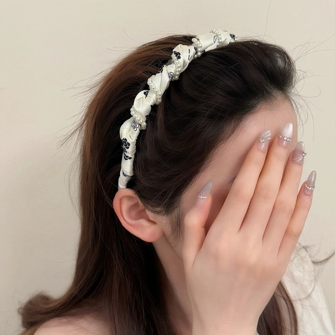 Cerchietto Elegante In Tessuto Con Motivo Camelia E Künstliche Perle Sintetiche Stile Coreano Vintage Accessori Capelli Donna