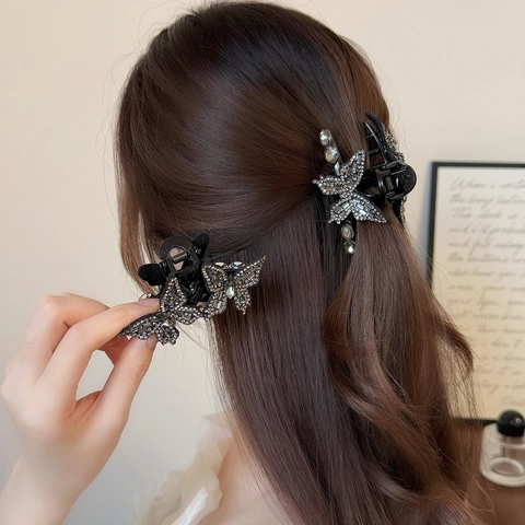 Elegante Pinza per Capelli a Farfalla con Strass in Lega di Lusso per Donna Accessori per Capelli Lucidi di Moda Regalo