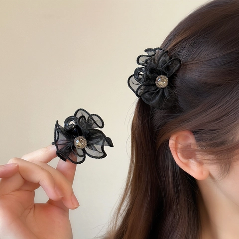 Korean Style Mesh Flower Hair Claw Clip Delicate Rhinestone Small Hairpin For Women Fashion Hair Accessories