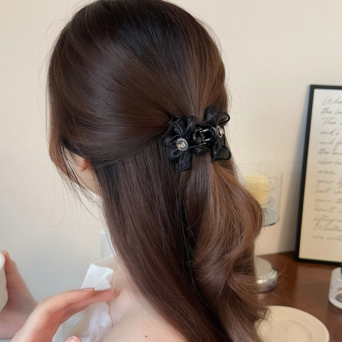 Korean Style Mesh Flower Hair Claw Clip Delicate Rhinestone Small Hairpin For Women Fashion Hair Accessories