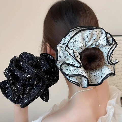 Franse Stijl Bloemen Oversized Stof Haarelastiekjes Elegante Geplooide Haarbanden Voor Dames Dagelijks Woon-werkverkeer Sieraden