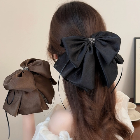 Elegante Fermaglio per Capelli a Fiocco Grande in Tessuto per Donna Strass Dolce Forcina Stile Francese Accessori