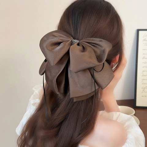 Elegante Fermaglio per Capelli a Fiocco Grande in Tessuto per Donna Strass Dolce Forcina Stile Francese Accessori