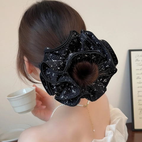 Franse Stijl Bloemen Oversized Stof Haarelastiekjes Elegante Geplooide Haarbanden Voor Dames Dagelijks Woon-werkverkeer Sieraden