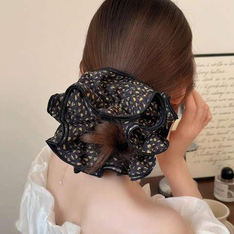 Coleteros de Tela Extragrandes con Lunares Elegantes Lazos para el Cabello Plisados para Mujer Estilo Coreano Accesorios