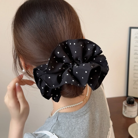Γαλλικό Κομψό Oversized Scrunchie με Σχέδιο Καρδιάς Υφασμάτινο Λαστιχάκι Μαλλιών για Γυναίκες Lazy Style Γλυκά Μεγάλα Αξεσουάρ Μαλλιών με Βολάν
