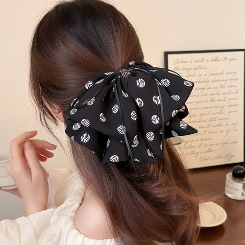 Elegante Pinza per Capelli con Fiocco a Pois per Donna Grande Fiocco in Rete Fermaglio per Coda di Cavallo Stile Coreano Vintage Accessori per Capelli