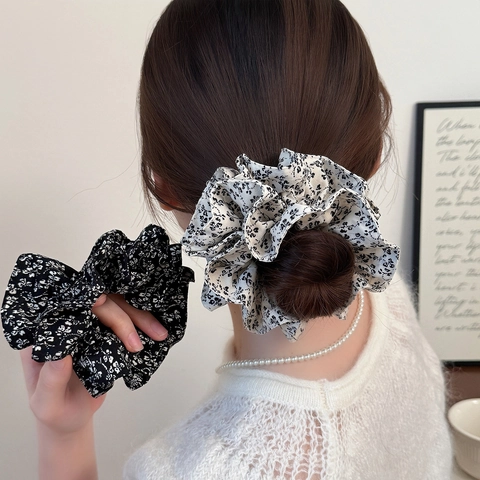 Grandi Scrunchies in Tessuto Floreale Elastici per Capelli in Chiffon Vintage per Donna Accessori per Capelli Stile Francese