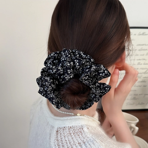 Grandi Scrunchies in Tessuto Floreale Elastici per Capelli in Chiffon Vintage per Donna Accessori per Capelli Stile Francese