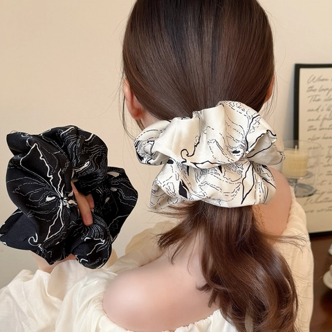 Elastici per Capelli in Raso da Donna Stampa Floreale a Linee Astratte Fascia per Capelli Elastica Stile Foresta Accessori per Capelli