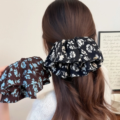 Pince à Cheveux Vintage Française Nœud Floral Élégante Pince Plissée en Tissu Support de Queue de Cheval Accessoire Cheveux Femme