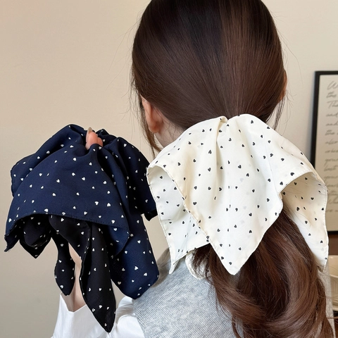 Chouchou Large Style Coréen Imprimé Cœur Pour Femmes Texture Mousseline Chouchou Plissé Élégant Accessoire Cheveux Polyvalent Mode