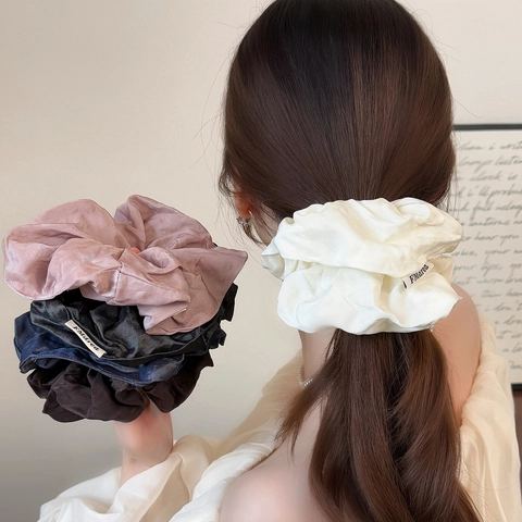 Korean Style Glossy Satin Large Scrunchie For Women Solid Color Elastic Pleated Hair Tie Minimalist French Hair Accessory