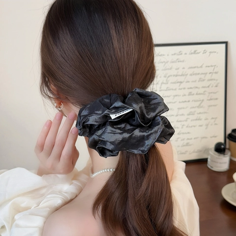 Korean Style Glossy Satin Large Scrunchie For Women Solid Color Elastic Pleated Hair Tie Minimalist French Hair Accessory