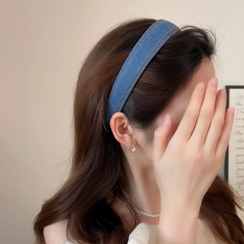 Klassischer Denim Stoff Haarreif Für Damen Vintage Kontrastnähte Breites Haarband Blau Denim Einfacher Lässiger Kopfschmuck