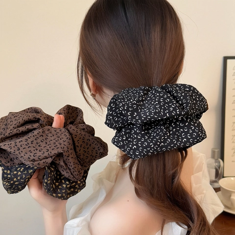 Coleteros Vintage Franceses con Lunares y Estampado de Leopardo para Mujer Gomas de Tela Grandes Elegantes Sujeta Coletas Accesorios para el Cabello de Moda