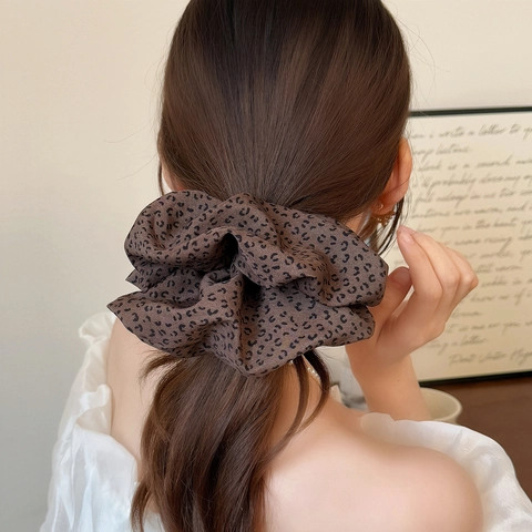 Coleteros Vintage Franceses con Lunares y Estampado de Leopardo para Mujer Gomas de Tela Grandes Elegantes Sujeta Coletas Accesorios para el Cabello de Moda
