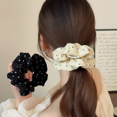 Scrunchies in Tessuto a Pois Grandi Stile Coreano Fatti a Mano Plissettati Elastici per Capelli Coda di Cavallo Moda Donna