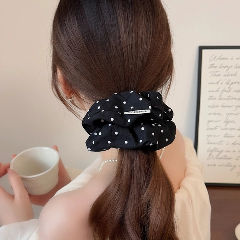 Scrunchies in Tessuto a Pois Grandi Stile Coreano Fatti a Mano Plissettati Elastici per Capelli Coda di Cavallo Moda Donna