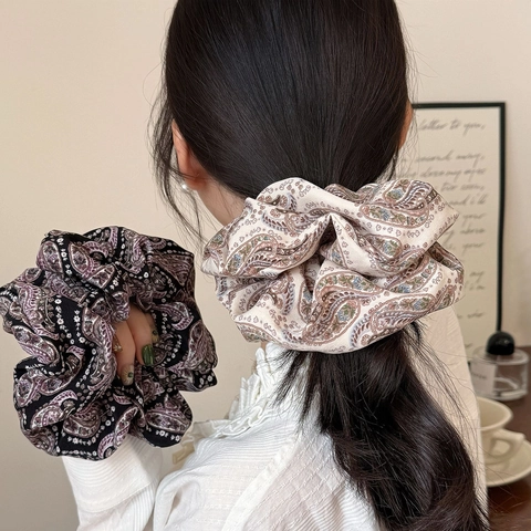 Scrunchie per Capelli in Tessuto con Stampa Paisley Vintage Francese Donna Elegante Grande Scrunchie Elastico Stile Bohemien