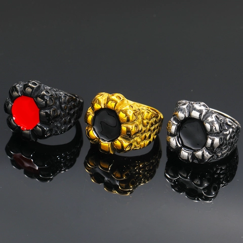Anillo de Calavera para Hombre de Acero Inoxidable Estilo Punk Gótico Relieve 3D Esmalte Joyería para Hombre Fiesta Rock