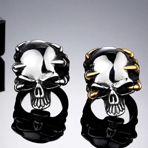 Vintage Gothic Totenkopf Kralle Ring Für Herren Titanstahl Biker Schmuck Heavy Metal Rock Ring Retro Skelett Hand Fingerring