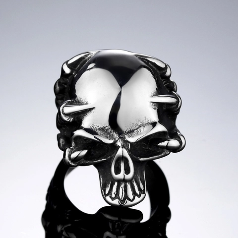Vintage Gothic Totenkopf Kralle Ring Für Herren Titanstahl Biker Schmuck Heavy Metal Rock Ring Retro Skelett Hand Fingerring