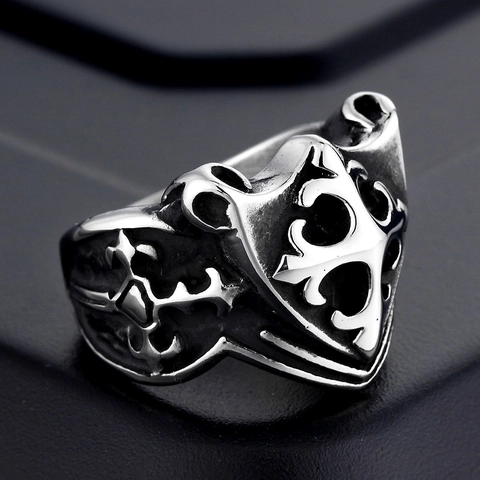 Anello da Uomo in Acciaio Inossidabile a Forma di Scudo Gotico Giglio Hip Hop Punk Cross Signet Ring Gioielli Regalo
