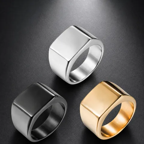 Industrial Punk Stainless Steel Ring For Men Minimalist Geometric Hammered Texture Signet Ring Business Fashion Jewelry Accessory