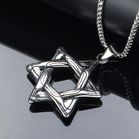 Hombres Acero Inoxidable Hexagrama Colgante Collar Punk Street Estrella de David Dije Oro Plata Negro Cadena Veneciana Joyería Religiosa