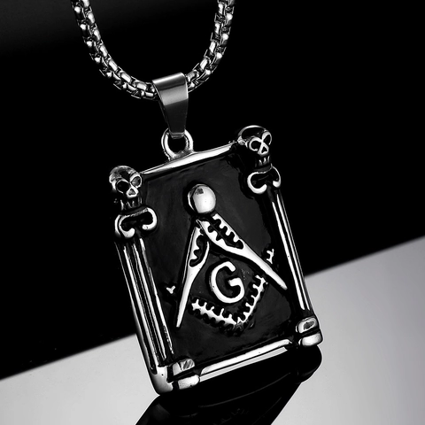 Vintage Masonic Skull Pendant Necklace For Men Titanium Steel G Letter Compass Square Gothic Punk Jewelry Necklaces