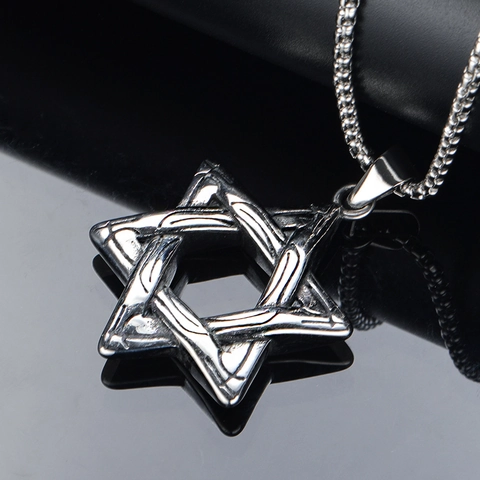 Men Stainless Steel Hexagram Pendant Necklace Punk Street Star Of David Charm Gold Silver Black Box Chain Religious Jewelry