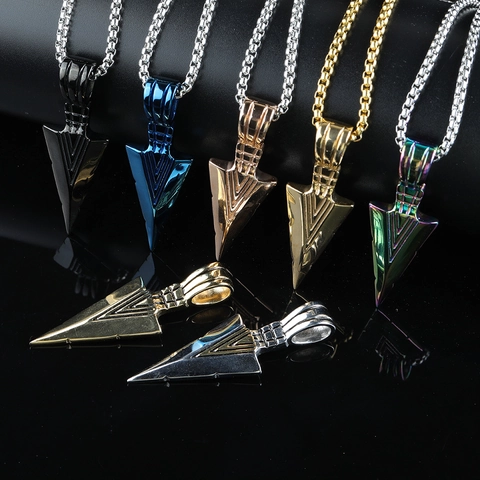 Vintage Stainless Steel Arrowhead Pendant Necklace For Men Personalized Geometric Triangle Arrow Charm Necklace Tribal Jewelry