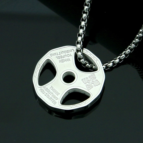 Gym Fitness Weight Plate Pendant Necklace For Men Women Motivational Quotes Titanium Steel Sports Jewelry Box Chain Gift