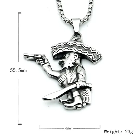 Punk Rock Stainless Steel Mexican Sombrero Clown Pendant Necklace For Men Hip Hop Streetwear Style Jewelry Gift