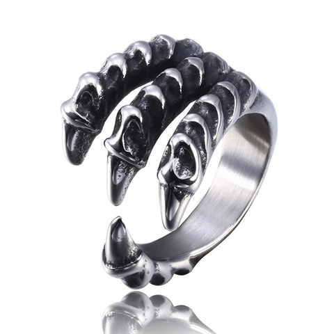 Men Stainless Steel Dragon Claw Ring Gothic Punk Vintage Distressed Adjustable Open Ring Cool Animal Jewelry For Men