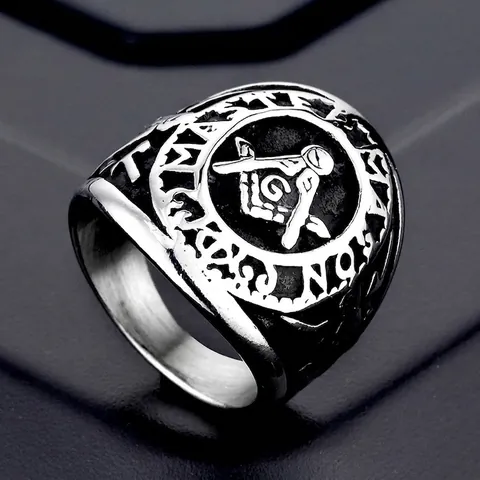 Anillo Masónico de Acero Inoxidable para Hombre Retro Maestro Masón Compás Cuadrado Sello Anillo Hip Hop Punk Joyería Religiosa
