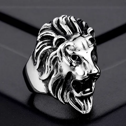 Vintage Löwenkopf Ring Herren Edelstahl Punk Gothic Stil Tier Biker Band Ring Hip Hop Mode Schmuck Für Geschenk