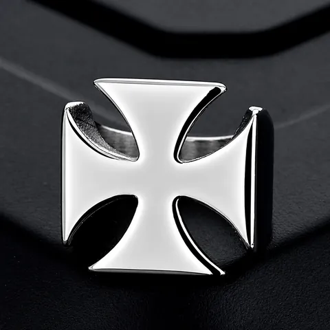 Mode Herren Edelstahl Malteserkreuz Ring Glatte Oberfläche Hohl Geschnitten Gothisch Punk Band Fingerring Hip Hop Schmuck Zubehör Geschenk