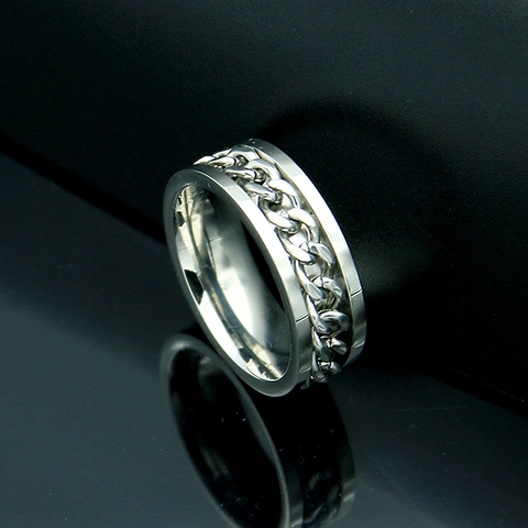 Anillo Giratorio de Acero de Titanio con Cadena para Hombre Mujer Punk Alivio del Estrés Spinner Ring Joyería de Dedo Industrial