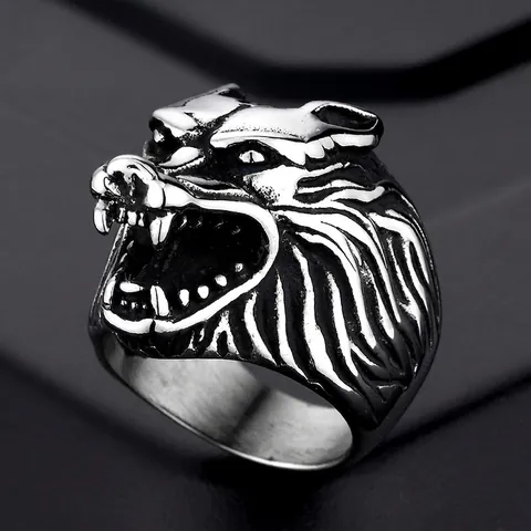 Vintage Punk Men Wolf Head Ring Stainless Steel Gothic Rock Biker Animal Finger Band Statement Jewelry For Men Boys Gift