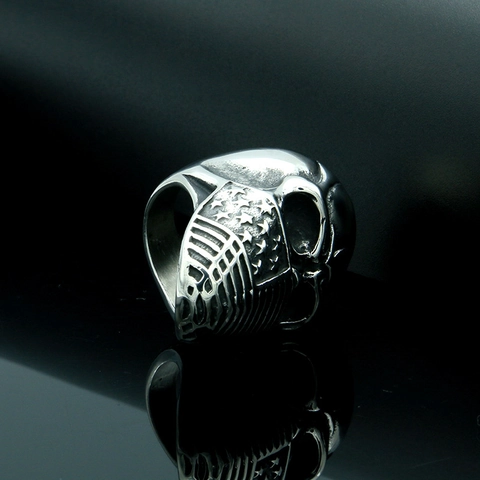 Stainless Steel Skull Ring American Flag Mask Design Punk Rock Biker Gothic Polished Finish Men Finger Jewelry Biker Ring